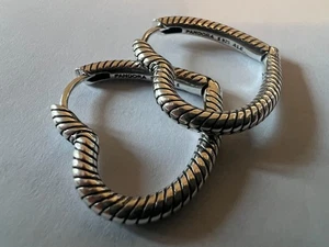 GENUINE PANDORA SILVER ASYMMETRICAL SMALL HEART HOOP EARRINGS S925 ALE - Picture 1 of 2