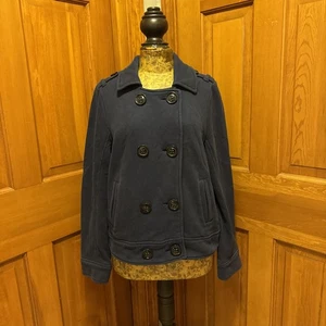 American Eagle Fleece Navy Blue Soft Double Breast Peacoat Jacket Womens Large - Picture 1 of 9