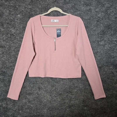 Suéter Hollister Mujer XL Rosa Pálido Tejido Acanalado Cuello Redondo Manga Larga Nuevo Foto 1 de 4