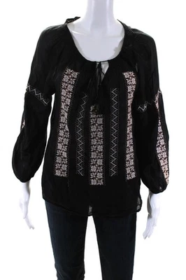 Joie Womens Black Multi Embroidered V-Neck Long Sleeve Blouse Top Size XS - Image 1 of 4