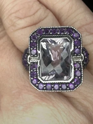 Anillo Sima K Amatista Rosa De Francia Amatista Plata Esterlina 7.03 CT Talla 8 Foto 1 de 4