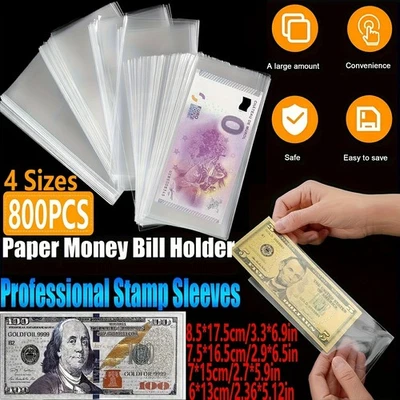 4Sizes_800Pcs_Clear_Holders-Banknote,_Stamp,_Trading_Card_Sleeves,_Trading-Ready - Image 1 of 4