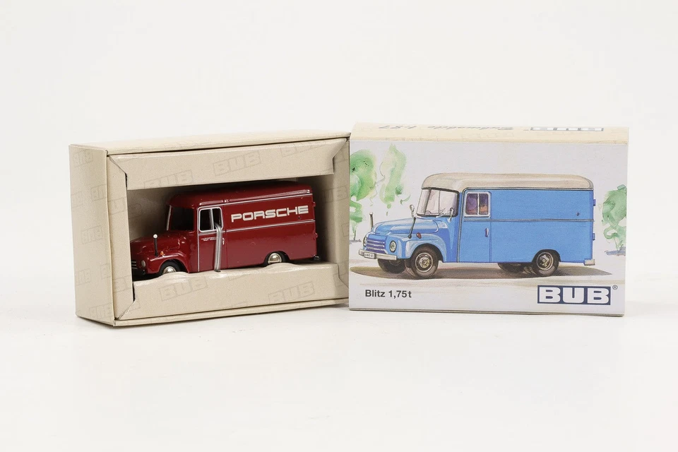 1:87 BUB Porsche Blitz 1,75t Furgone Da Corsa Weinrot Limitato 1500 Pz. - Immagine 1 di 1