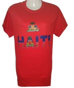 Haiti Flag Cotton T-Shirt* Red* Large* Unisex - Picture 1 of 3