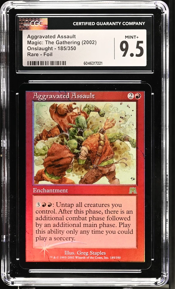 AGGRAVATED ASSAULT Onslaught Foil Rare CGC 9.5 MTG [Nostalgium] - Image 1 of 2
