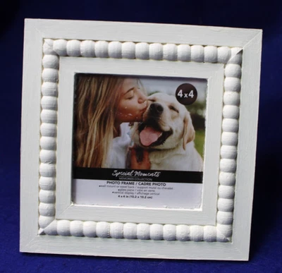 SPECIAL MOMENTS WOODEN BEAD PHOTO FRAME 4" x 4" handpainted matte ivory NEW - Image 1 of 4
