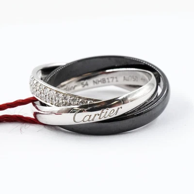 Anillo Cartier Trinidad Cerámica y Oro 18K con Pavé de Diamantes en Talla 54 (Pequeño) Foto 1 de 4