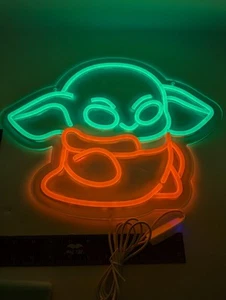 Baby Yoda LED Star Wars Sign Wall Dorm Man Cave Decor Green & Orange LightUp USB - Picture 1 of 3