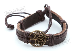 1 Brazalete Árbol de la Vida Amistad Cuero Marrón Cabalá Unisex Hecho a Mano - Imagen 1 de 6