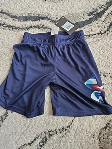 NWT Under Armour Tie Dye Logo Boy's Size 5 Navy Blue Active Athletic Shorts 7" - Picture 1 of 3