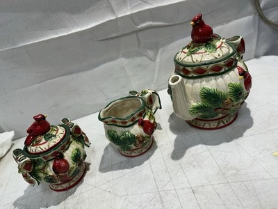 Juego de cucharadita de azúcar y crema Cracker Barrel a cuadros Red Cardinal Birds Foto 1 de 4