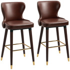HOMCOM Bar Stools Set of 2, Dining Stools with Backrest, Footrest, Brown
