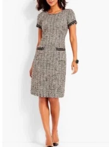 NWT TALBOTS Jolie Metallic Tweed Gold Wool Blend Pockets Fringe Sheath Dress 10 - Picture 1 of 8