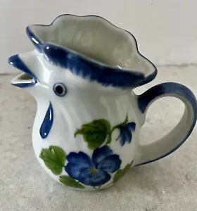 Vintage Andrea by Sadek Ceramic Rooster Mini Pitcher Figurine Blue White 3” Tall - Picture 1 of 7