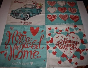 4er PACKUNG VALENTINSTAG KISSENBEZÜGE - BLAUE PICKUP BLUMEN HERZEN HONIG HASE - Bild 1 von 7