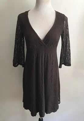 Anthropologie Ella Moss Women’s Dress Sedona M Crochet Brown Boho Bell Sleeve - Imagem 1 de 4