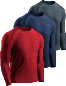 TSLA 3 Pack Men's Long Sleeve Pullover, Dry Fit Running Workout Shirts, Athletic - Picture 1 of 11