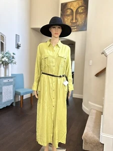 ZARA NWT SIZE M LIME GREEN BELT SHIRT DRESS MIDI DRESS 3897/054 - Picture 1 of 12