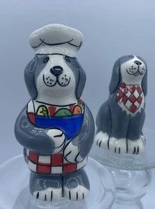 Chef Dogs Set Of Salt & Pepper Shakers Gray And White Dogs Cooking Grilling - Picture 1 of 8