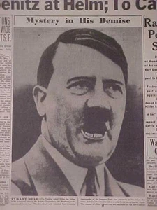 VINTAGE NEWSPAPER HEADLINES ~ WORLD WAR 2 GERMAN ADOLF HITLER DEAD WWII 1945 - Picture 1 of 5