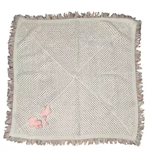 Babydecke afghanisch handgehäkelt schneewittchen 39" eckig Fransen + Stiefeletten GESCHENK - Bild 1 von 4