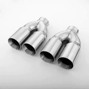 Pair Quad 3" Out Dual Wall Exhaust Tips 2.5" In 304 Stainless Steel Straight Cut - Picture 1 of 7
