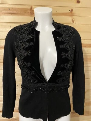 Chicos Black Velvet Whimsigoth Sweater Onyx Beaded Black Sequins Sz 0 - Изображение 1 из 4