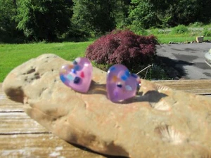 Glittering Pinkish Party Glass Heart Stud Pierced Earrings - Picture 1 of 4