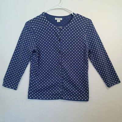 Cárdigan Garnet Hill Mujer Pequeño Azul Blanco Lunares Clásico Botón Frontal Foto 1 de 4