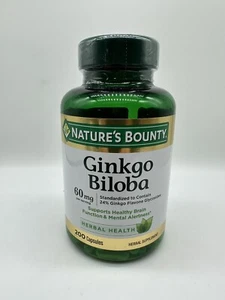 Nature's Bounty Ginkgo Biloba 60 mg 200 Capsules, Healthy Brain Function, 8/26 - Picture 1 of 3
