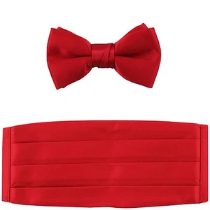 NUEVO en caja 100% poliéster niños Cummerbund y pajarita conjunto formal rojo - Imagen 1 de 3