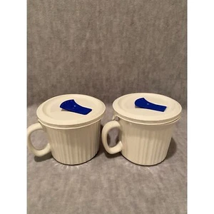 CorningWare Meal Mug Stoneware 20 oz with Vented Lid French White New Set of 2 - Picture 1 of 7