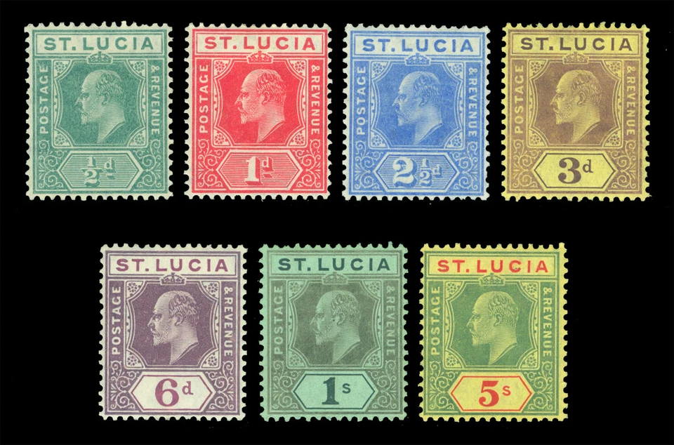 St.LUCIA 1907-1910  K.Edward VII  ½p - 5sh complete set   Scott # 57-63 mint MH - Image 1 of 2