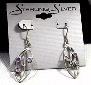 Orecchini in argento sterling 925 pietra preziosa ametista ritagliata goccia traforata - Foto 1 di 4