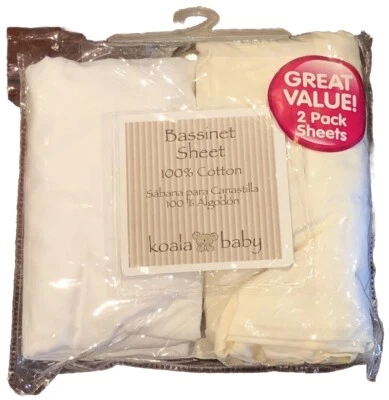 NEW 2 PK BASSINETT SHEETS 100% COTTON 220 TC FITS 16 x 30 BED KOALA BABY - Image 1 of 2