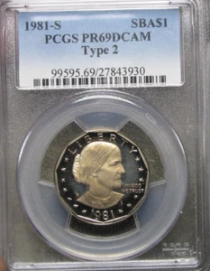 1981-S PROOF Type 2 Susan B Anthony Dollar PR-69 DCAM PCGS Slabbed Coin -- #116B - Picture 1 of 5