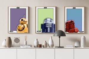 ALL 3! Disney Art Print Posters Star Wars: Droids R2-D2 BB-8 B2EMO Sci-fi Gift