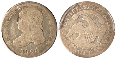 Moneda de diez centavos busto tapado AG03 1824/2 PCGS - Bonita baja recta - Envío gratuito Foto 1 de 4