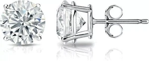 4 Carat E VS1 Round Cut Lab Grown Diamond Stud Earrings 14k Push Back - IGI - Picture 1 of 9