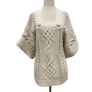 Design History Wool Blend Popcorn Short Sleeve Ivory Sweater Size Small - Picture 1 of 12