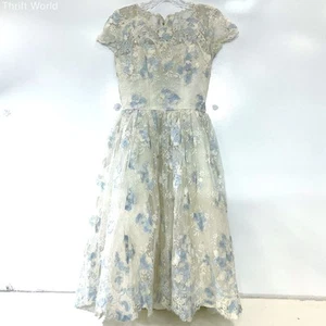 Vintage 1950s Women's White Lace Dress Blue & White Ribbon Embroidery Size XS/S - Picture 1 of 10
