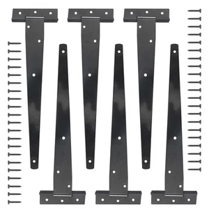 6Pack 12Inch Black T-Strap Shed Hinge Heavy Duty Barn Gate Hinges Shed Doors - Picture 1 of 7