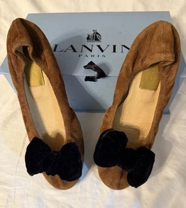 Lanvin Paris Women’s Ballet Flats Size 38.5 US 7 to 7.5 Brown Suede With Box - Picture 1 of 11