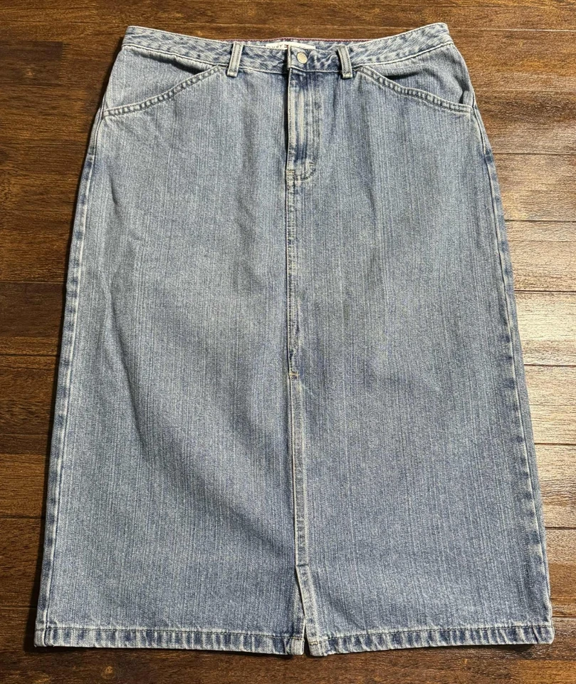 Maxi falda vaquera Tommy Hilfiger para mujer talla 12 pintor ajustada vintage 28 pulgadas Foto 1 de 4