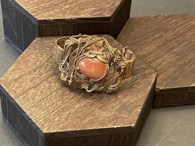 Brazalete de colección envuelto en alambre de cobre piedras preciosas de piedra dorada FUNKY BOHO ARTESANO Foto 1 de 4