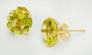 GENUINE 8.20 Cts PERIDOT STUD EARRINGS 14K GOLD - Free Appraisal Service - NWT - Picture 1 of 7