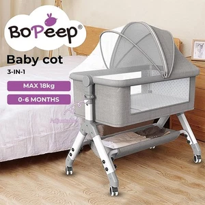 Bopeep Baby Cot Bed Crib Portable Bassinet Safety Fence Adjustable Bedside - Picture 1 of 12