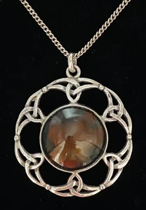 Vintage gepunzt schottisches Silber IONA Moosachat Anhänger & 20 Zoll Kette - Bild 1 von 5