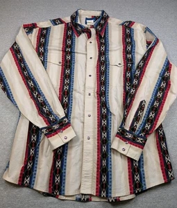 Wrangler Western Shirt Mens XL Beige Aztec Stripe Pearl Snap Long Sleeve Cowboy - Picture 1 of 8