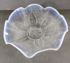 NORTHWOOD OPALESCENT 9" BOWL, NETTED ROSES, LEAVES IN NET, MINT - Picture 1 of 5